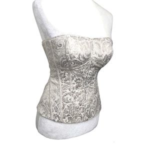 White House Black Market Metallic Ivory Embroidered Corset Women’s